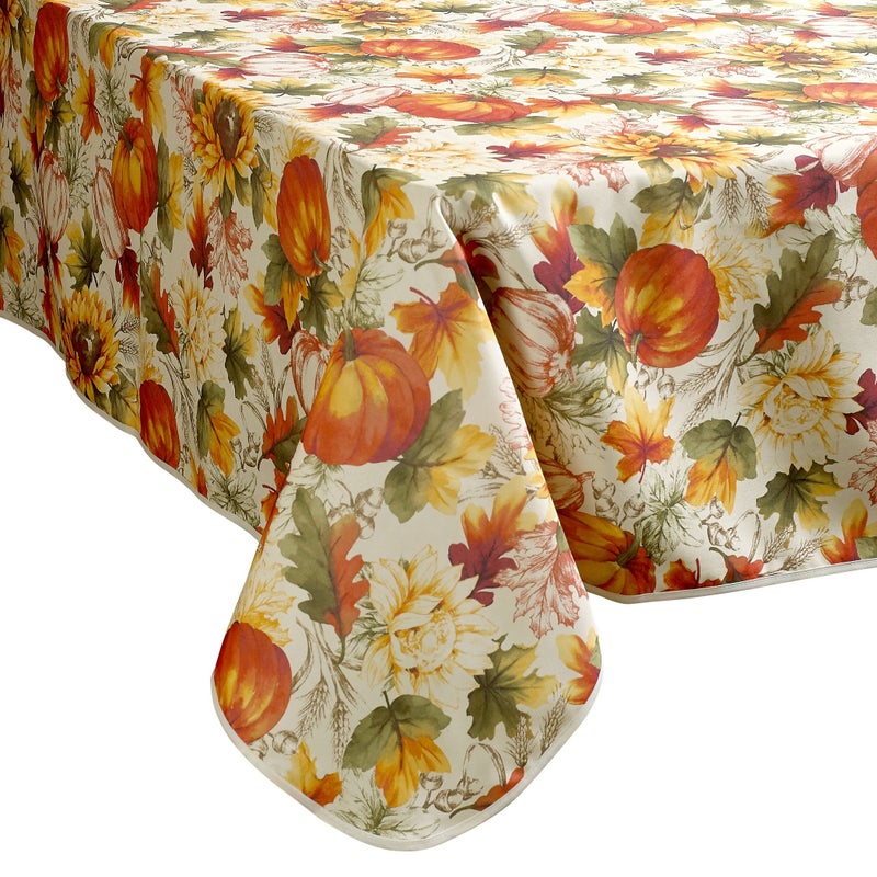 Violet Linen European Fall Harvest Pumpkins and Autumn Leaves Printed Tablecloth - 60" x 102" - Image 3